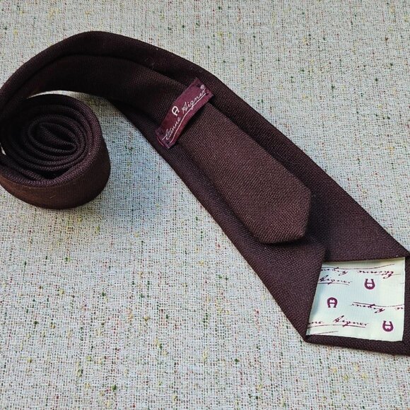 Vintage Etienne Aigner Men Ties Dark Brown Clasic Necktie - Picture 8 of 10